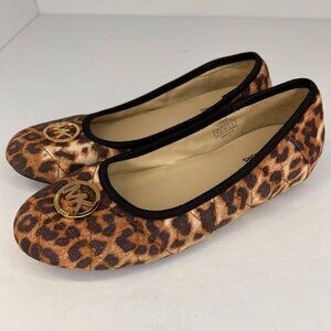 Michael Kors Womens Brown Faye Cheetah Calf Hair Slip-On Size 5 Ballet Flats
